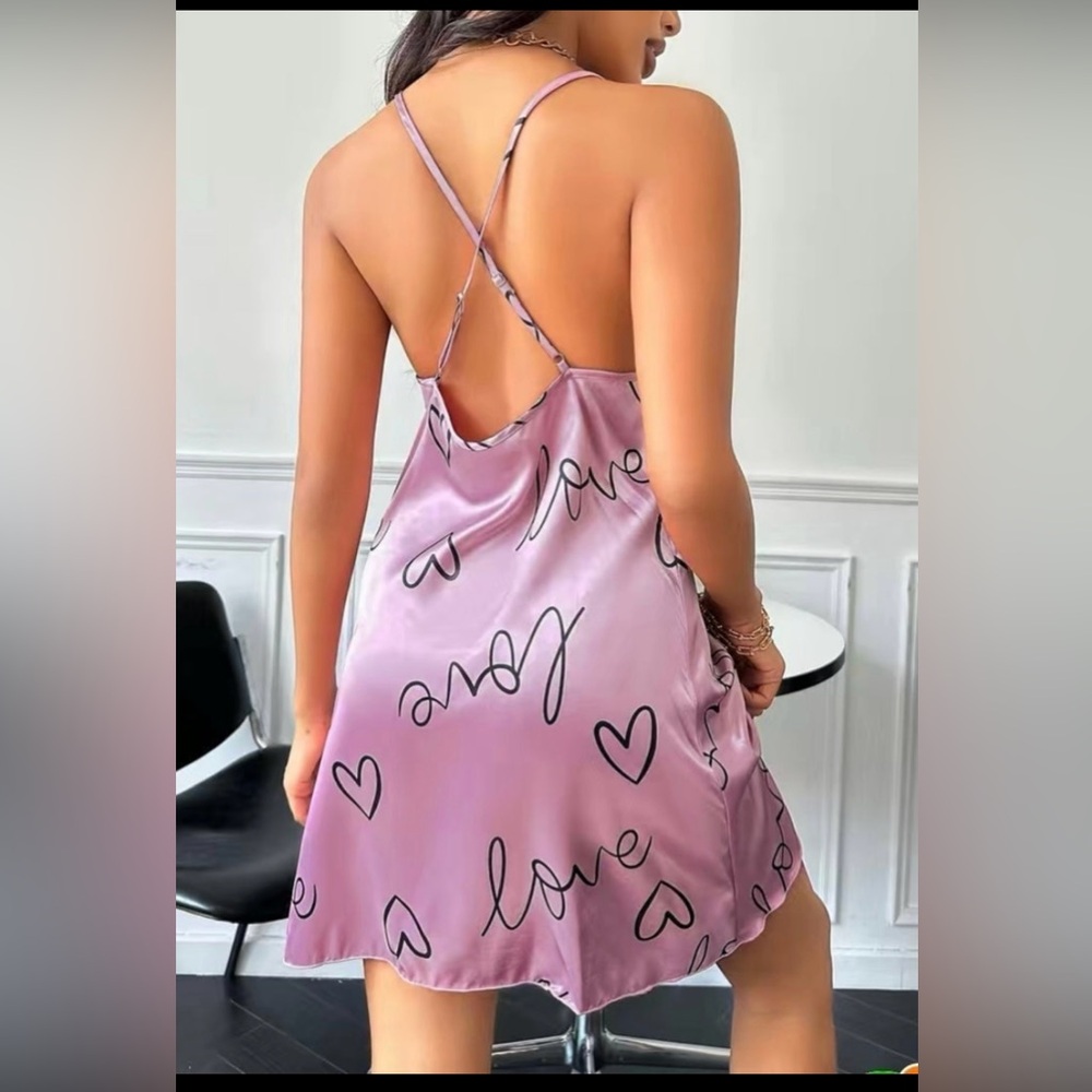 ❗️FINAL PRICE❗️LOVE Letter Print Crisscross Slip Nightdress Sleepwear Nightie - Picture 3 of 9